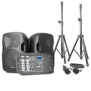Vexus PSS302, hordozható PA audio rendszer, max. 300 W, bluetooth, USB, SD, MP3, 2 x állvány, 1 x mikrofon kép
