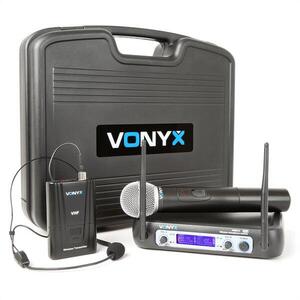 Vonyx WM512C, 2 csatornás VHF adó rendszer, övre tehető adó, kijelző kép