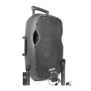 Vonyx AP1200PA, hordozható PA hangfal, 12", 600W, BT/USB/SD/AUX, 3 x mikrofon, akkumulátor kép