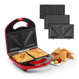 Klarstein Trilit 3 az 1-ben, szendvicskészítő, 750 W, 3 grillezőlap, LED, tapadásmentes felület, piros kép