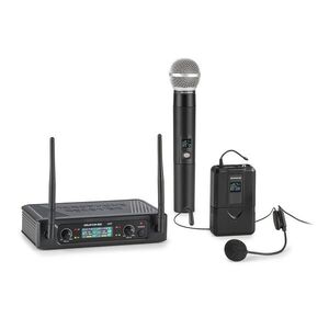 Auna Pro UHF200F-HB, 2 csatornás UHF vezetéknélküli mikrofon szett, vevő, kézi mikrofon, adó kép