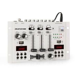 Auna Pro DJ-22BT, MKII, mixer, 3/2 csatornás-DJ-keverőpult, BT, 2 x USB, rack-ba szerelés, fehér kép