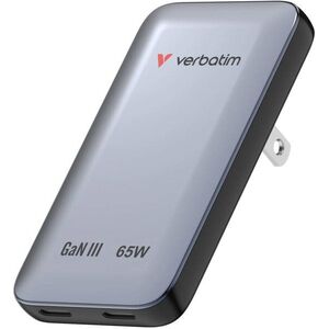 Verbatim Essentials Slim GaN töltő, 65W, US/EU/UK, 2 × USB-C - PD, 65W, fekete kép