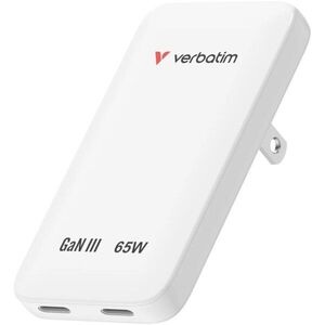 Verbatim Essentials Slim GaN töltő 65W, US/EU/UK, 2× USB-C - PD, 65W, fehér kép