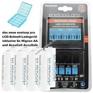 Panasonic eneloop BQ-CC65 töltő LCD kijelzővel 8x eneloop AA és akkubox Blue 100-240V fekete kép