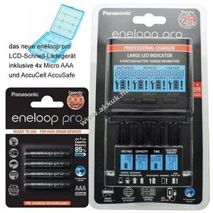 Panasonic eneloop BQ-CC65 LCD töltő 4x eneloop Pro AAA (Micro) kék tárolódoboz kép