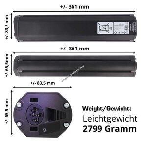 PowerTube 36V 461Wh 12500mAh Bosch Active (Plus)/Performance (CX) vertikális akku Li-ion kép
