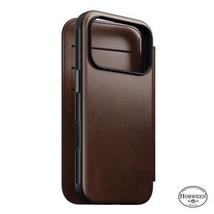 Nomad Modern Folio iPhone 18 Pro bőr flip tok - Rustic Brown Horween kép