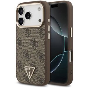 Guess PU Leather 4G Strass Triangle Logo Gold Frame iPhone 18 Pro barna MagSafe tok kép