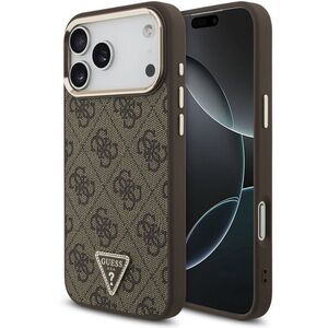 Guess PU Leather 4G Strass Triangle Logo Gold Frame iPhone 18 Pro Max barna MagSafe tok kép
