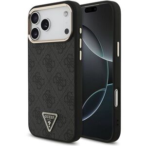 Guess PU Leather 4G Strass Triangle Logo Gold Frame iPhone 18 Pro Max fekete MagSafe tok kép