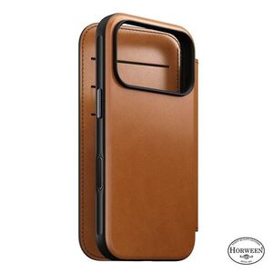 Nomad Modern Folio iPhone 18 Pro bőr flip tok - Saddle Horween kép