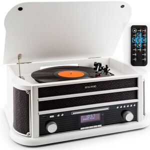 Auna Belle Epoque 1908 DAB, fehér, retro sztereó rendszer, gramofon, DAB+ kép