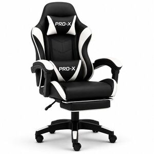 GOBORELAX Gamer szék masszázs funkció, lábtartó - fekete-fehér kép