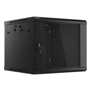 Lanberg 19'' 9U 600x600mm üvegajtós fekete fali rack szekrény kép