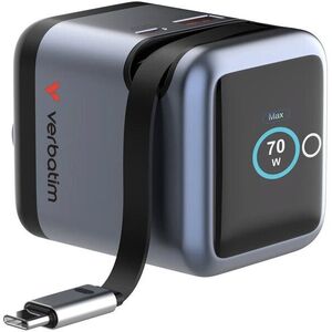 Verbatim GaN-70 Mini 70W töltő, kijelző, beépített kábel kép