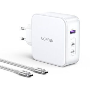 Ugreen USB-A+2*USB-C 140W GaN Tech Fast Charger with C to C Cable 2M EU White kép