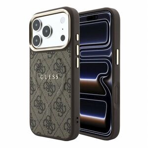 Guess PU Leather 4G Gold Frame Embossed iPhone 18 Pro Max barna MagSafe tok kép