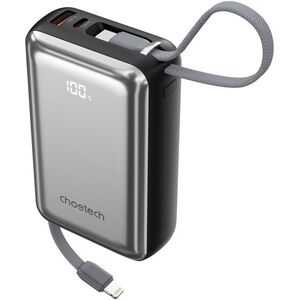 ChoeTech 45W CCC Certified 20000mAh Power Bank with USB-C input/output Cable-Grey kép