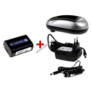 Helyettesítő akku + Akkutöltő Sony típus NP-FV50 szett kép