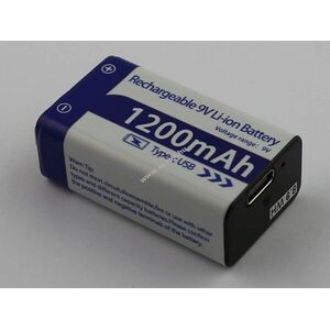 Hengeres 9V-USB akku 7, 4V 1200mAh 8, 9Wh USB-C töltőporttal Li-ion kép