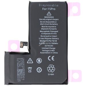 Helyettesítő akku iPhone 15 Pro 3, 87V 3274mAh 12, 7Wh diagnosztizálható beépített Li-Polymer kép