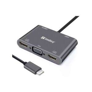 SANDBERG USB-C dokkoló, USB-C Dock 2xHDMI+1xVGA+USB+PD kép