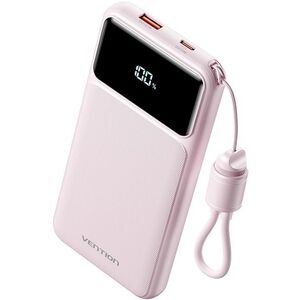 Vention 10000mAh Power Bank (USB-C + USB-A) with Built-in Cable 22, 5W Pink LED Display Type kép