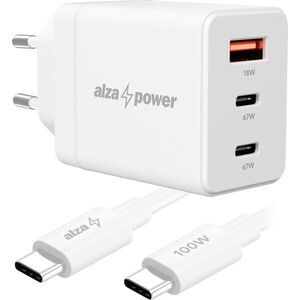 AlzaPower Fast Charge SET G611CCA (67 W + USB-C/C 100 W Cable) - fehér kép