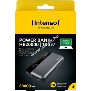 Intenso HE20000 powerbank 20000mAh 100W 1xUSB-A QC 2xUSB-C PD3.0 Szürke-fekete Li-Ion kép