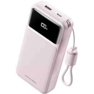 Vention 20000mAh Power Bank (USB-C + USB-A) with Built-in Cable 22, 5W Pink LED Display Type kép