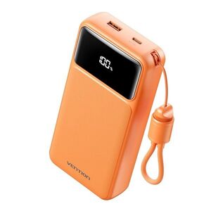 Vention 20000mAh Power Bank (USB-C + USB-A) with Built-in Cable 22, 5W Orange LED Display Type kép