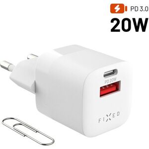 FIXED PD Rapid Charge Mini USB-C + USB - PD, QC 3.0, 20W, fehér kép