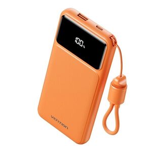 Vention 10000mAh Power Bank (USB-C + USB-A) with Built-in Cable 22, 5W Orange LED Display Type kép
