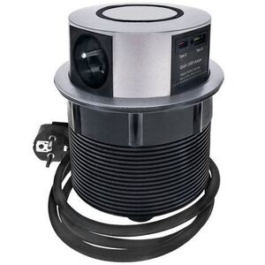 SOLIGHT Kihúzható aljzatblokk, 3 aljzat + USB A+C, 20 W PD, Wireless 10 W, 2 m, ezüstszín kép
