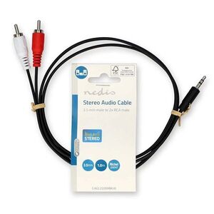 Nedis cagl22200bk10 sztereo audió kábel, 3, 5 jack dugó - 2 x rca... kép