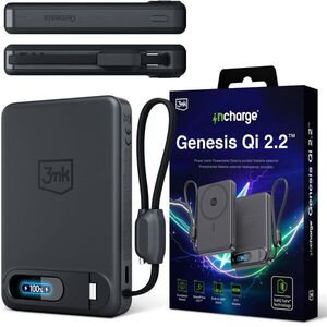 3MK Incharge Genesis Qi2, 10.000 mAh, 25W MagSafe + USB-C PD 45W, integrovaný kabel, černá kép