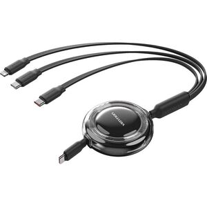 Vention USB 2.0 3in1 Retractable Cable 5 A, 1, 1 m, Black kép