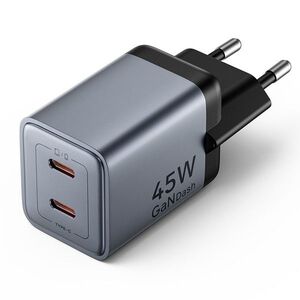 Vention 2-Port USB (C + C) GaN Charger (45W/45W) EU-Plug Gray kép