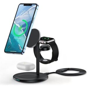 ChoeTech 3in1 Holder MagSafe Wireless Charger - Iphone 12/13/14/15, Apple Watch, AirPods, fekete kép